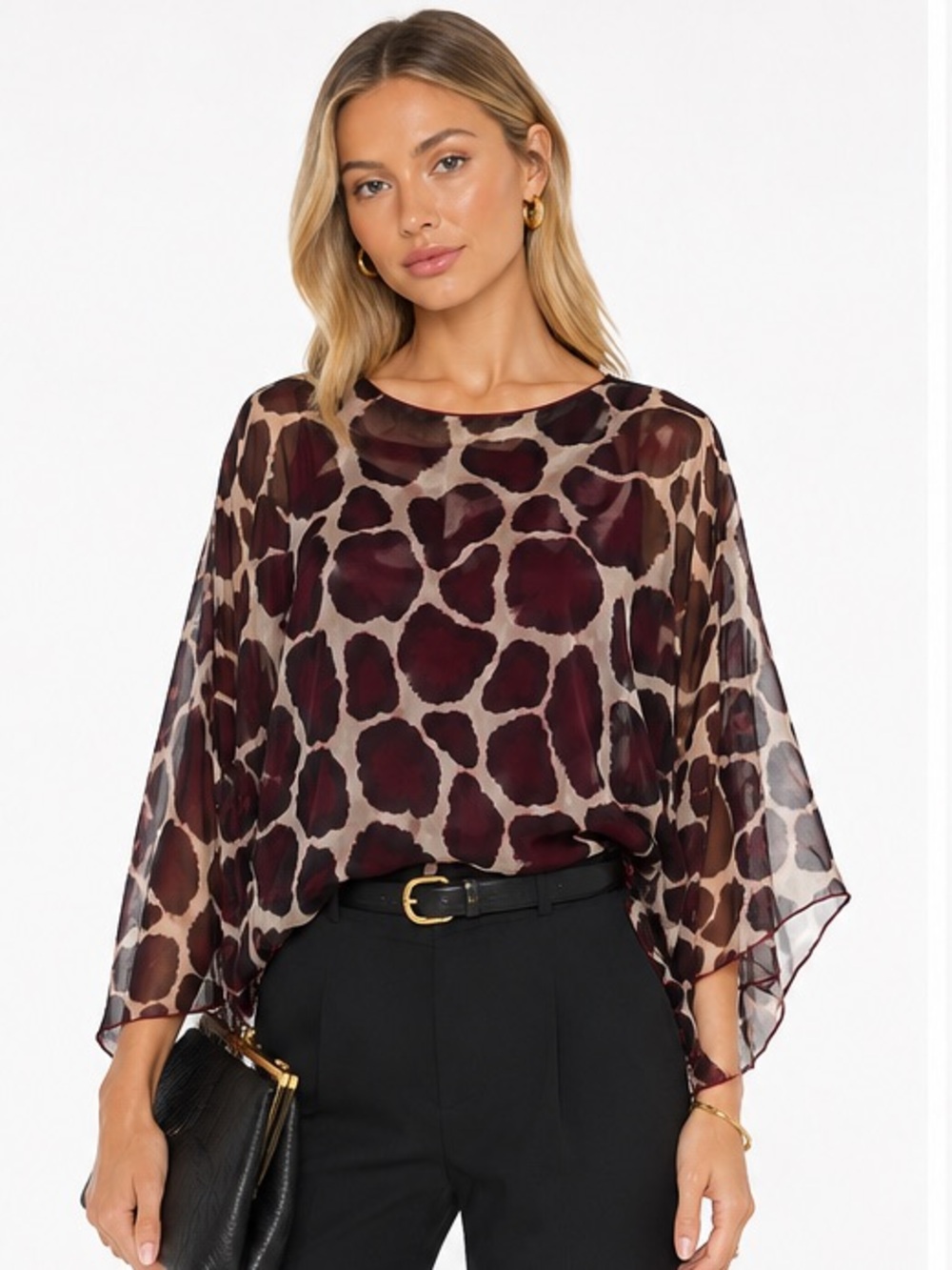 Vivian Shyu Italy Silk Animal Print Blouse | S/M | Burgundy & Taupe